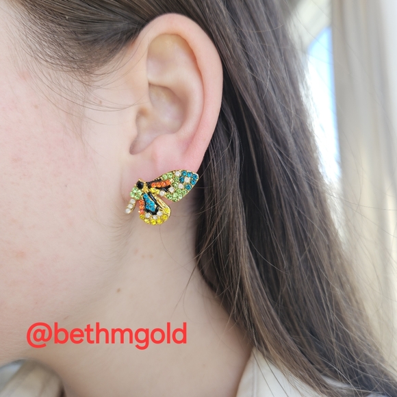 Butterfly Wings Rhinestone Stud Earrings - Picture 11 of 13